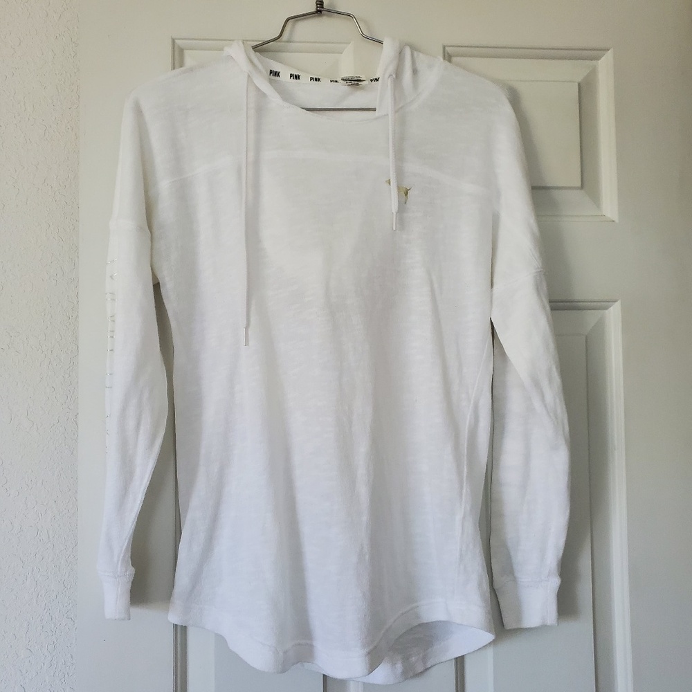 Victoria's Secret PINK Silver White Long Sleeve Open Back Hoodie Top XS & Gift